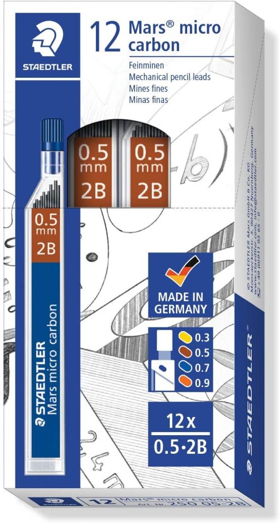 Staedtler Mars Micro 0.5 mm 2B Refill Lead for Mechanical Pencils (Pack of 12 Tubes)