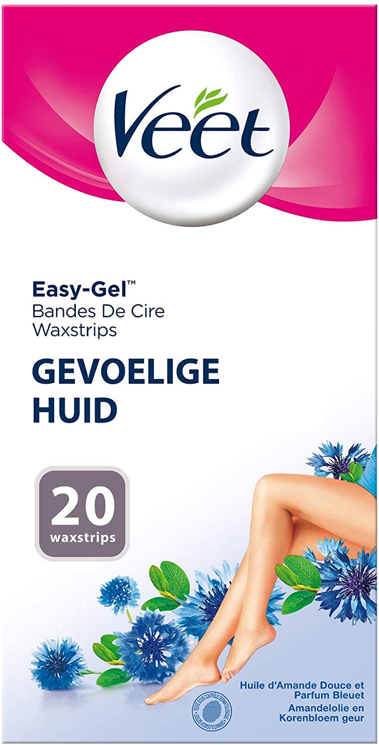 Veet Wax Strips with Easy Grip Sensitive Skin - 20 Wax Strips, VEET03, 20 count (Pack of 1)