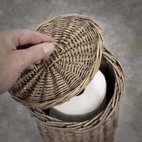 Antique Wash Hand Made Free Standing Toilet Roll Paper Holder Stand Bathroom Storage Basket - Image 3