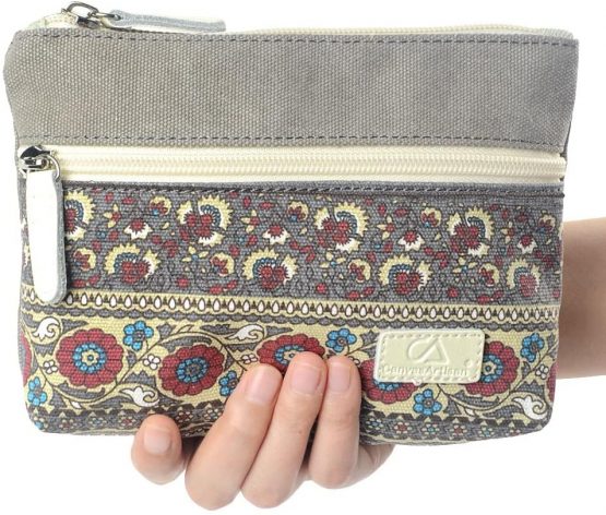 POPUCT Women's Retro Canvas Zipper Coin Purse Phone Pouch Cosmetic Bag (Grey) - Image 4