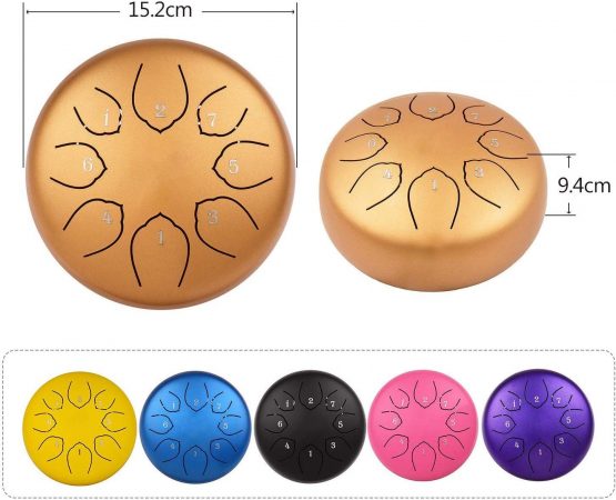 Steel Tongue Drum 6 inches 8 Notes Percussion Instrument C-Key Handpan Drum with Bag,Couple of Mallets Wiping Cloth for Musical Education Concert Yoga (Black) - Image 4