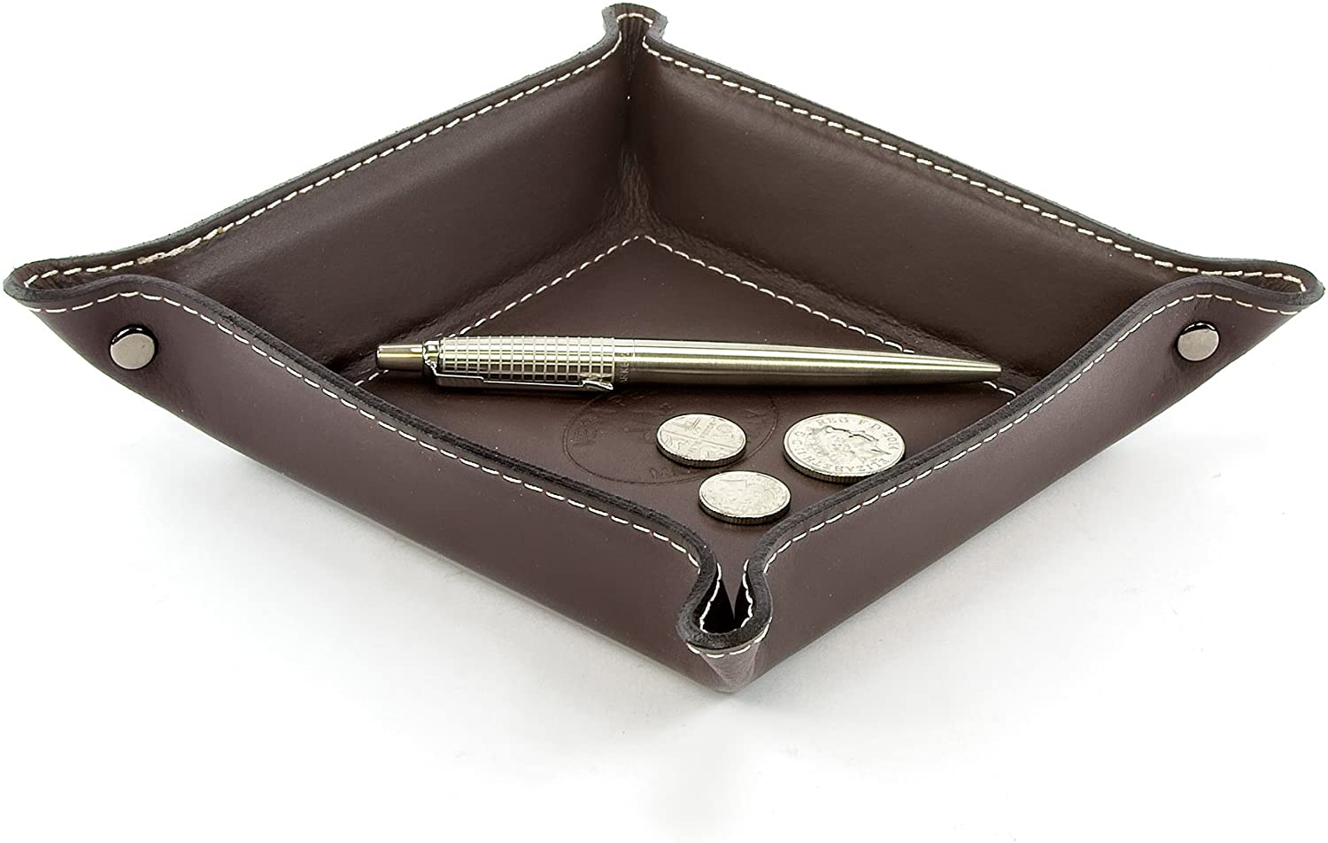 BELCRAFT Orvieto Leather Tidy Tray, Handmade Classic Italian Style, Key Wallet, Coin Box, Bordeaux (19x19 cm) - Image 3