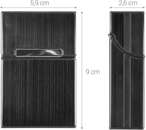 kwmobile Cigarette Case Box Holder - Plastic with Aluminum Coating Case for Cigarettes with Magnetic Flip Top Closure - Black - Image 3