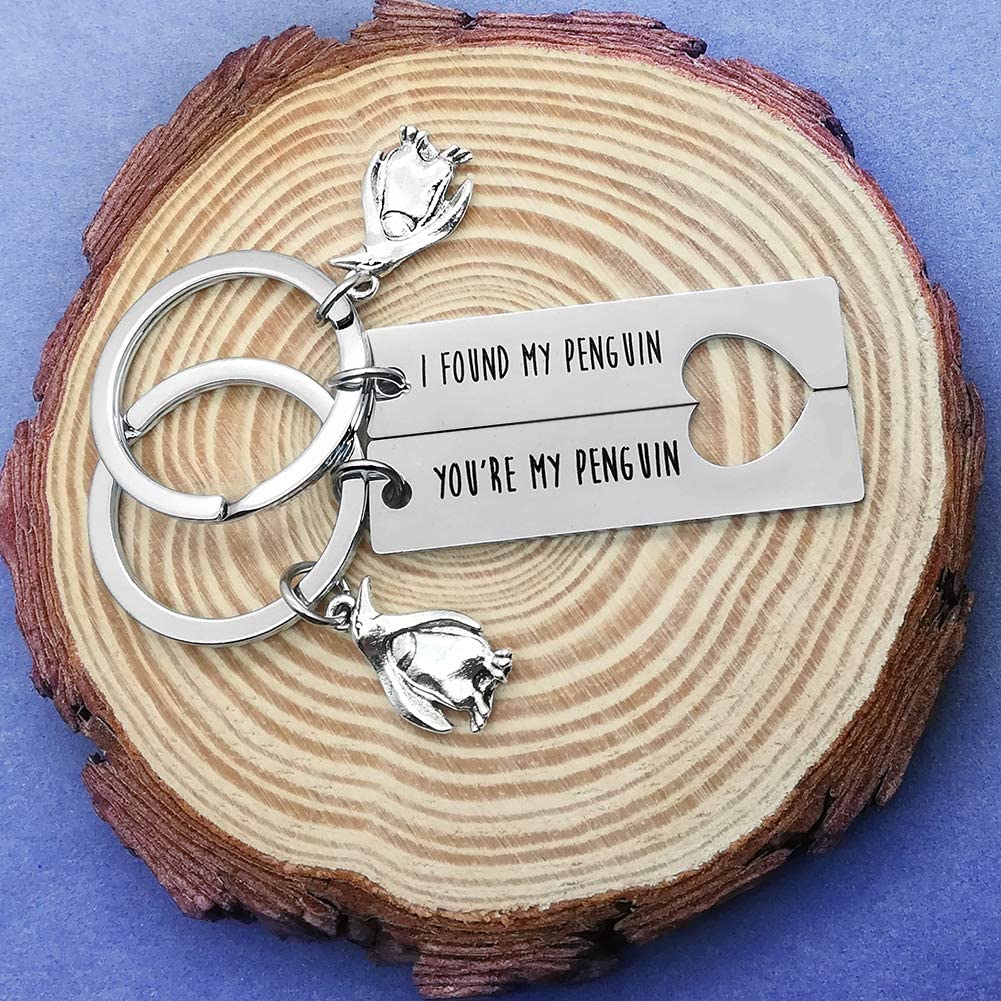 Penguin Lover Gifts Keychain Couple Keyring Set You're My Penguin I Found My Penguin Matching Couple Keychain Gifts for Girlfriend Boyfriend Personalized Couples Keyring Gift for Christmas Wedding - Image 3