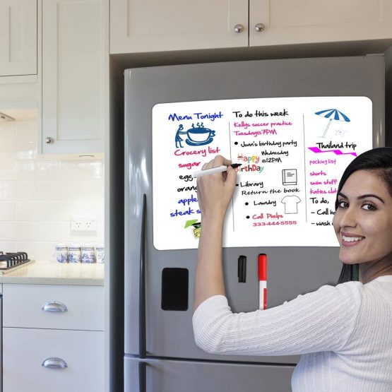 ANLIOTE Whiteboard Magnetic Fridge White Board 20x13 Inch Large Fridge Organiser Magnet Board, Dry Erase Memo Notepad for Home Kitchen Weekly Meal Planner and Office Notice, 2 Marker Pens and Eraser - Image 2