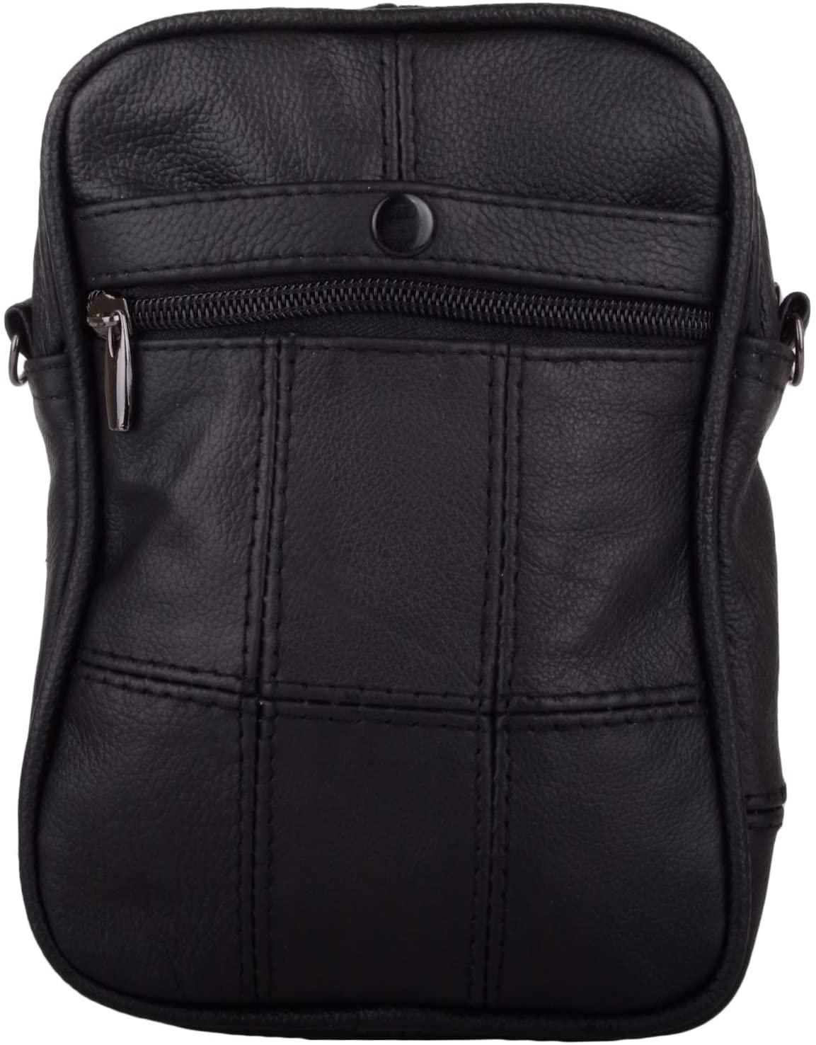 Men's Unisex Small Black Leather Bag Travel Organiser Pouch Camera Man Bag with adjustable shoulder strap - Image 3