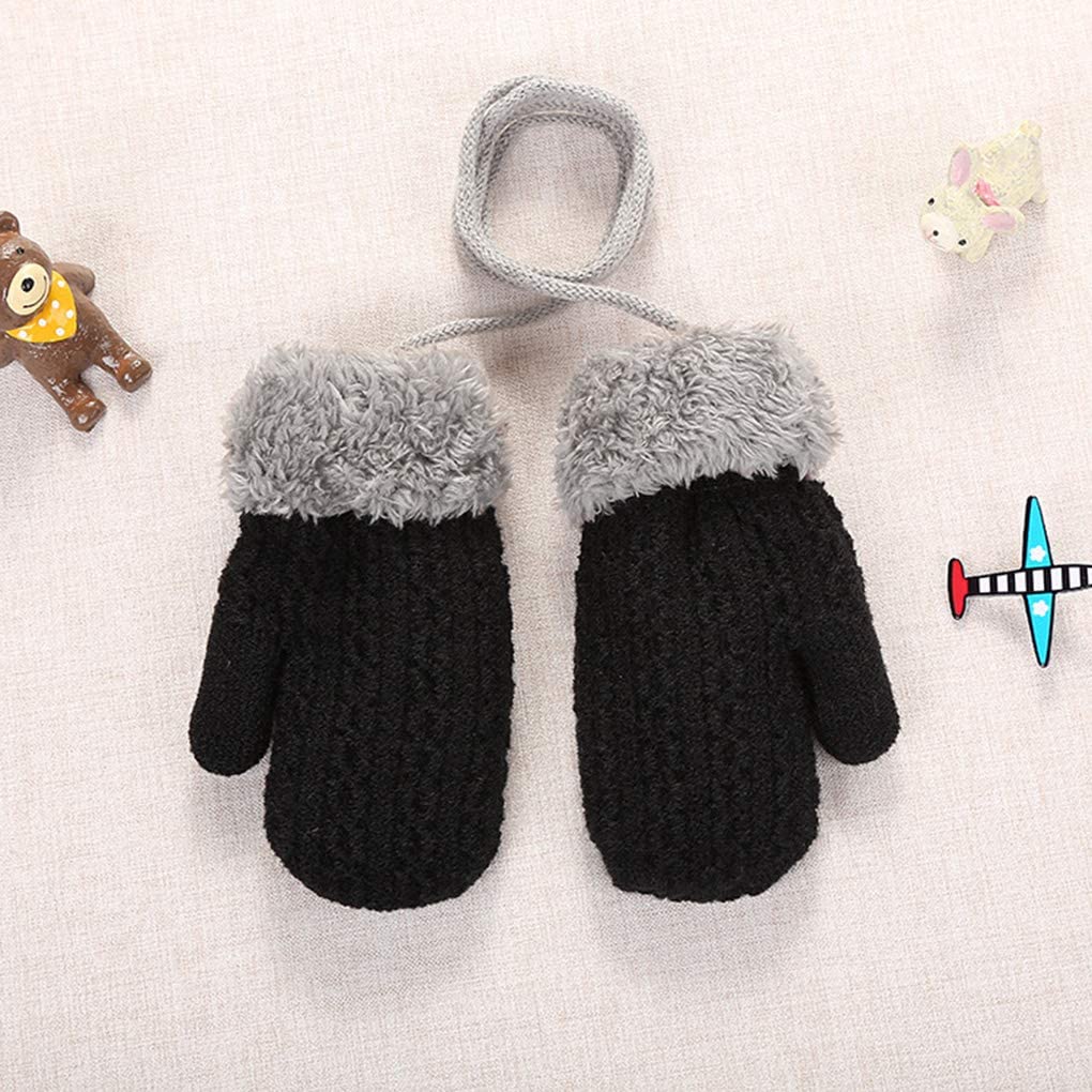 Baby Toddler Cute Winter Thicken Knitted Magic Mittens Gloves with Fleece Lining Insulated Snow Cold Weather Fluffy Mittens with Anti-Lost String for Girls Boys Age 0-4Years Xmas Gift - Image 2