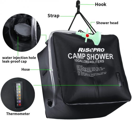 RISEPRO Solar Shower Bag 40L 10 gallons Solar Heating Camping Outdoor Shower Bag with Temperature Hot Water 45°C Hiking Climbing Picnic Beach - Image 2