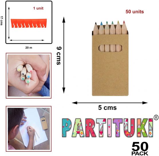 Partituki Set of 50 Boxes of Colored Pencils. Each with 6 Colored Pencils and 2 Frisbees. Ideal Gift for Piñatas or Children's Birthday Parties - Image 2