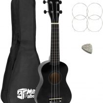 Mad About SU8 Left Handed Soprano Ukulele in Black with FREE Gig Bag, Felt Pick, and Spare Strings – Great for Schools and Beginners