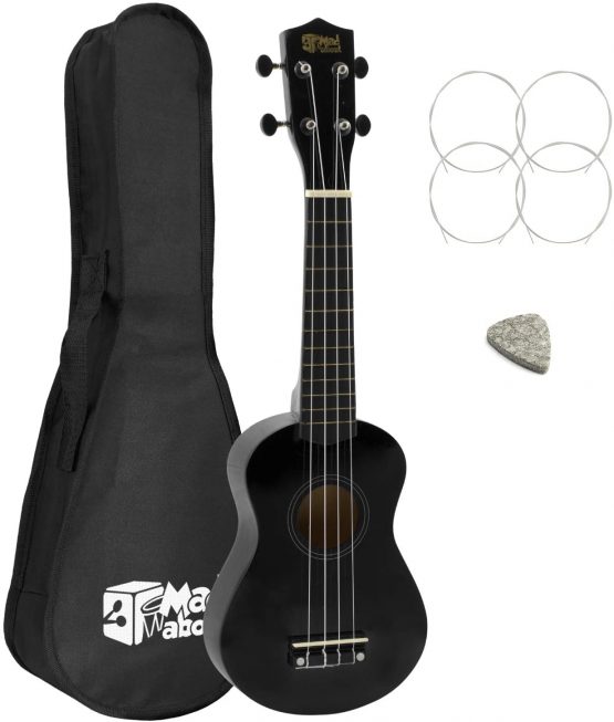 Mad About SU8 Left Handed Soprano Ukulele in Black with FREE Gig Bag, Felt Pick, and Spare Strings – Great for Schools and Beginners