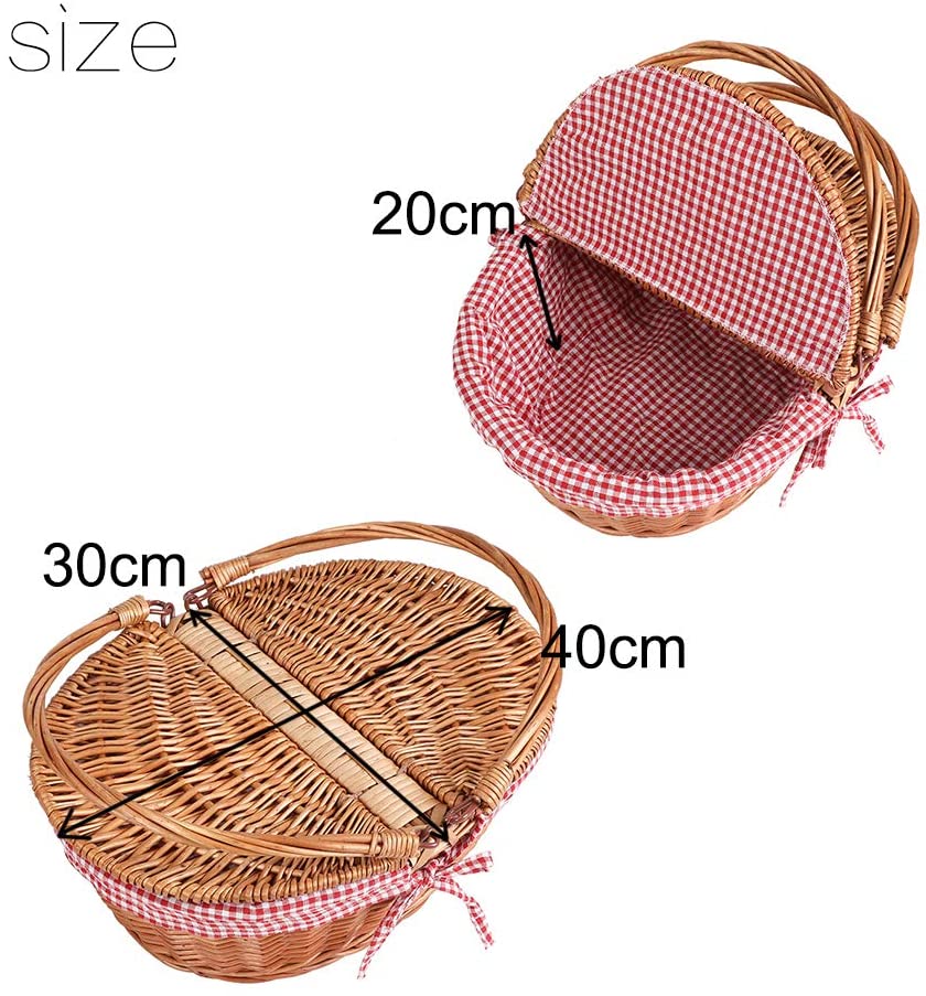 display4top Oval Country Style Wicker Picnic Basket with Folding Handles & Liners for Picnics Parties and BBQs - Image 2