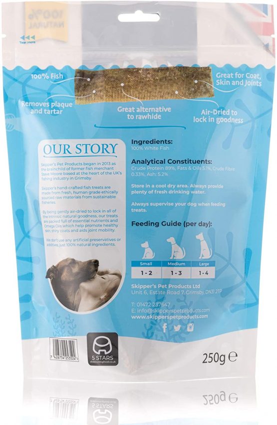 SKIPPER'S Fish Skin Flatties Sticks - Handmade and Air-Dried - 100% Dog Chews Long Lasting Natural Dog Treats - Skin Care - High Protein Low Fat Dog treats -250g - Image 3