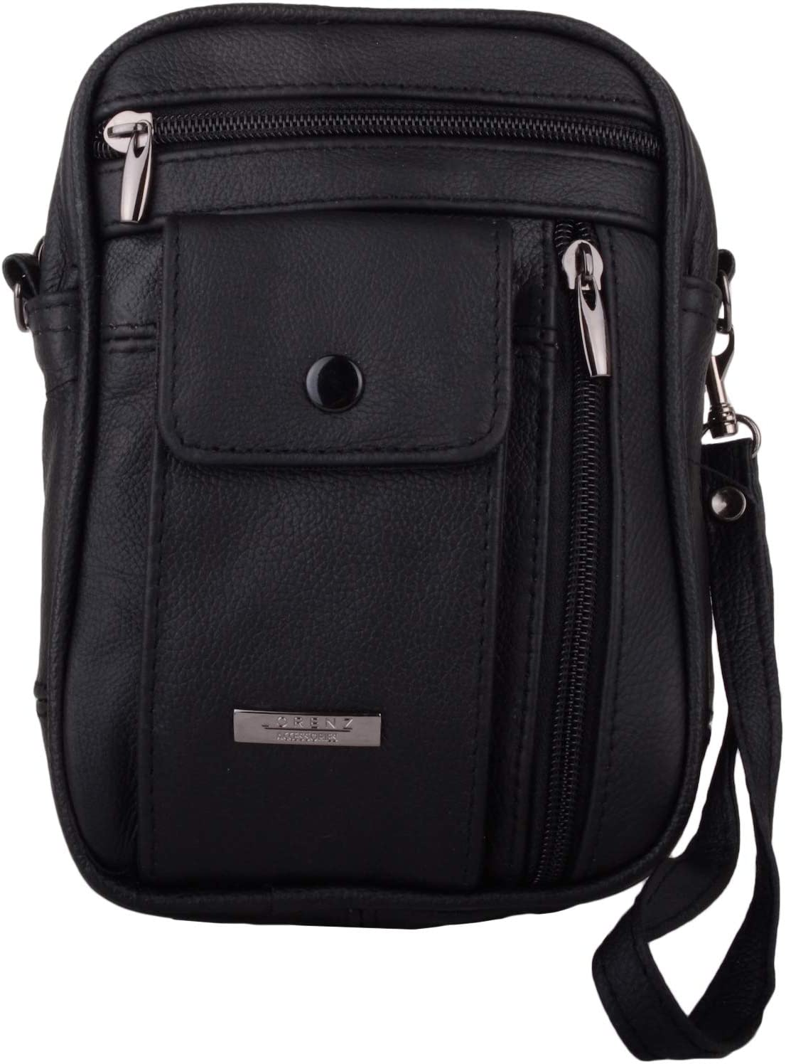 Men's Unisex Small Black Leather Bag Travel Organiser Pouch Camera Man Bag with adjustable shoulder strap - Image 4