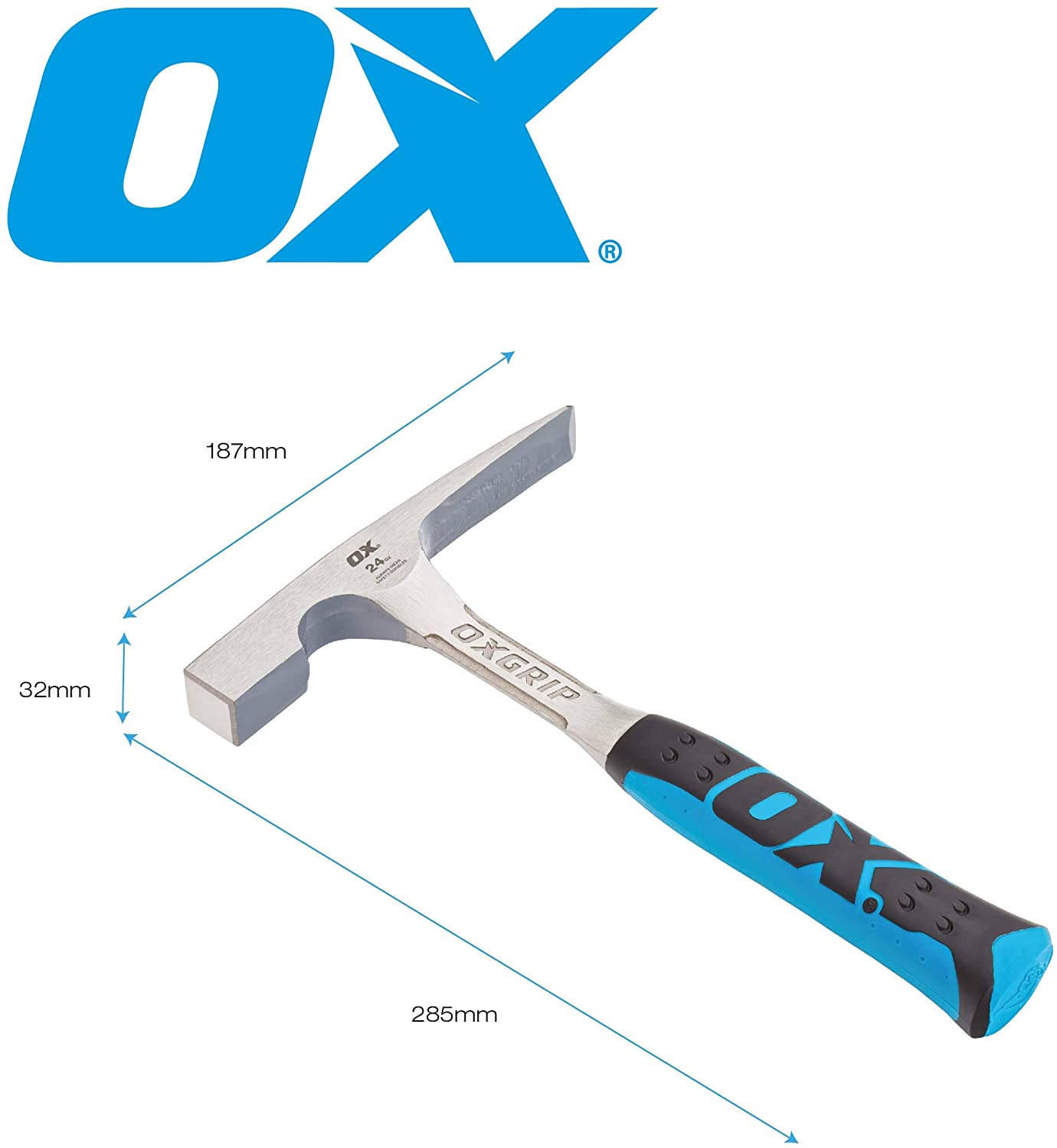 OX 24Oz Pro 1-Piece Steel Non-Slip Brick Hammer OX-P082424, Multi-colour, 24 oz - Image 3