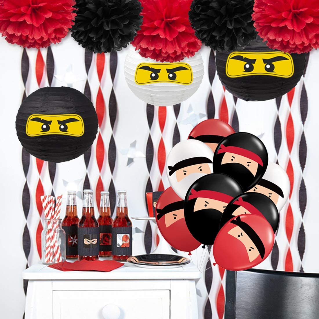 Warrior Party Supplies with Party Decorations Pack Black and Red, Crepe