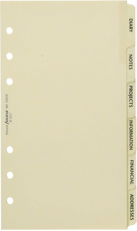 Filofax Personal Subject Index Cream 6 Tabs