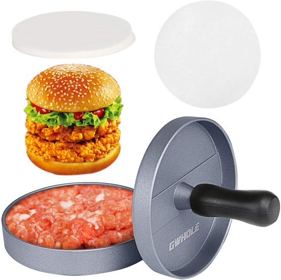 GWHOLE Non Stick Burger Press + 100 Wax Discs, Ideal for BBQ
