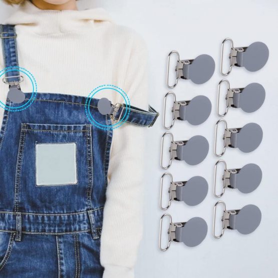 GLOGLOW Pacifier Clips, 10pcs Metal Round Suspender Snap Pacifier Strap Holder for DIY Making Leather Craft(Gray) - Image 4