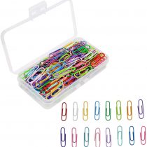 OKVGO 200pcs Coloured Paper Clips with Plastic Box Plastic Coated Metal Paper Clamps for Office Stationery 33mm 16 Colors