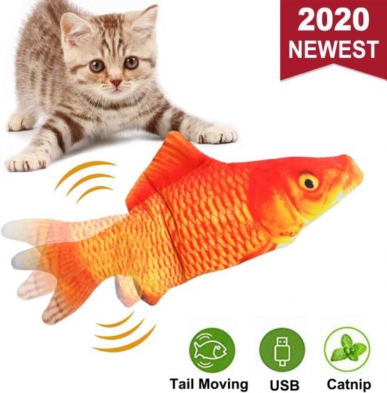 EaMien Electric Fish Cat Toy, Realistic Plush Moving Wagging Fish Toys