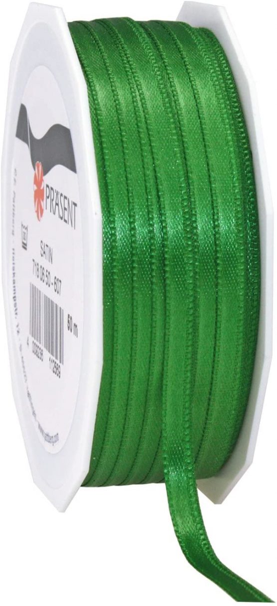 C.E. Pattberg SATIN green gift ribbon, 55 yards for Wrapping Gifts, 0.24 inches width, Ribbon for Decorating & Crafting, Decorative Ribbon for Gifts, for every occasion