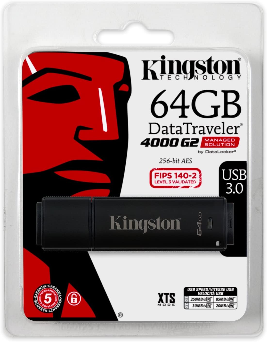 Kingston 64 GB USB 3.0 DataTraveler 4000 G2 Management Ready Encrypted Flash Drive, Black - Image 3