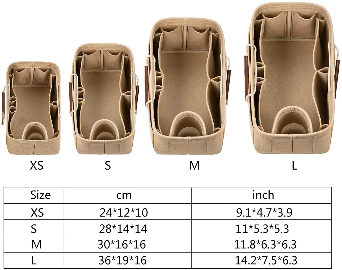 NOTAG Felt Handbag Organiser, Multi-Pocekt Bag Organiser Insert Tote Organiser with Double Handles (X-S, Khaki) - Image 2