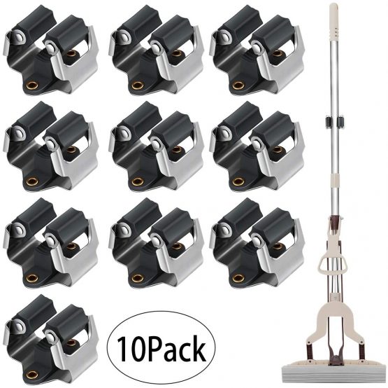 3-H Mop Holder Wall Mounted, Broom Holder 10 pcs, Broom Brush Clips, Broom Holder for Closet House Kitchen Garden Cupboard Garage Bathroom Spades & Garden Tools (Black) - Image 3