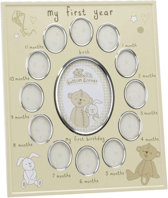 Button Corner Aluminium Photo Frame "My First Year" New Born Baby CG784