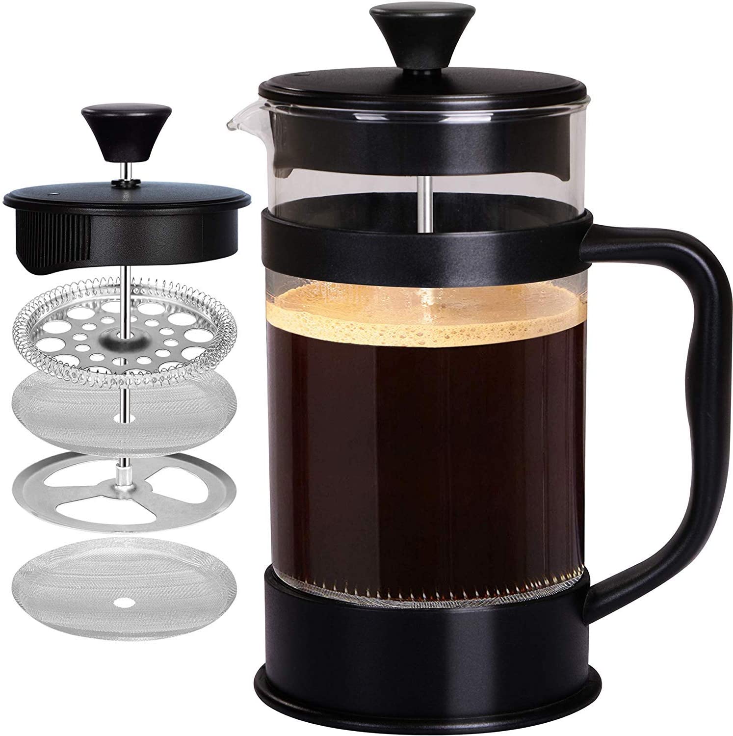 KICHLY 8 Cup Cafetiere French Press 1.0L Coffee Maker and Tea Maker with Heat Resistant Glass and Ergonomic Design