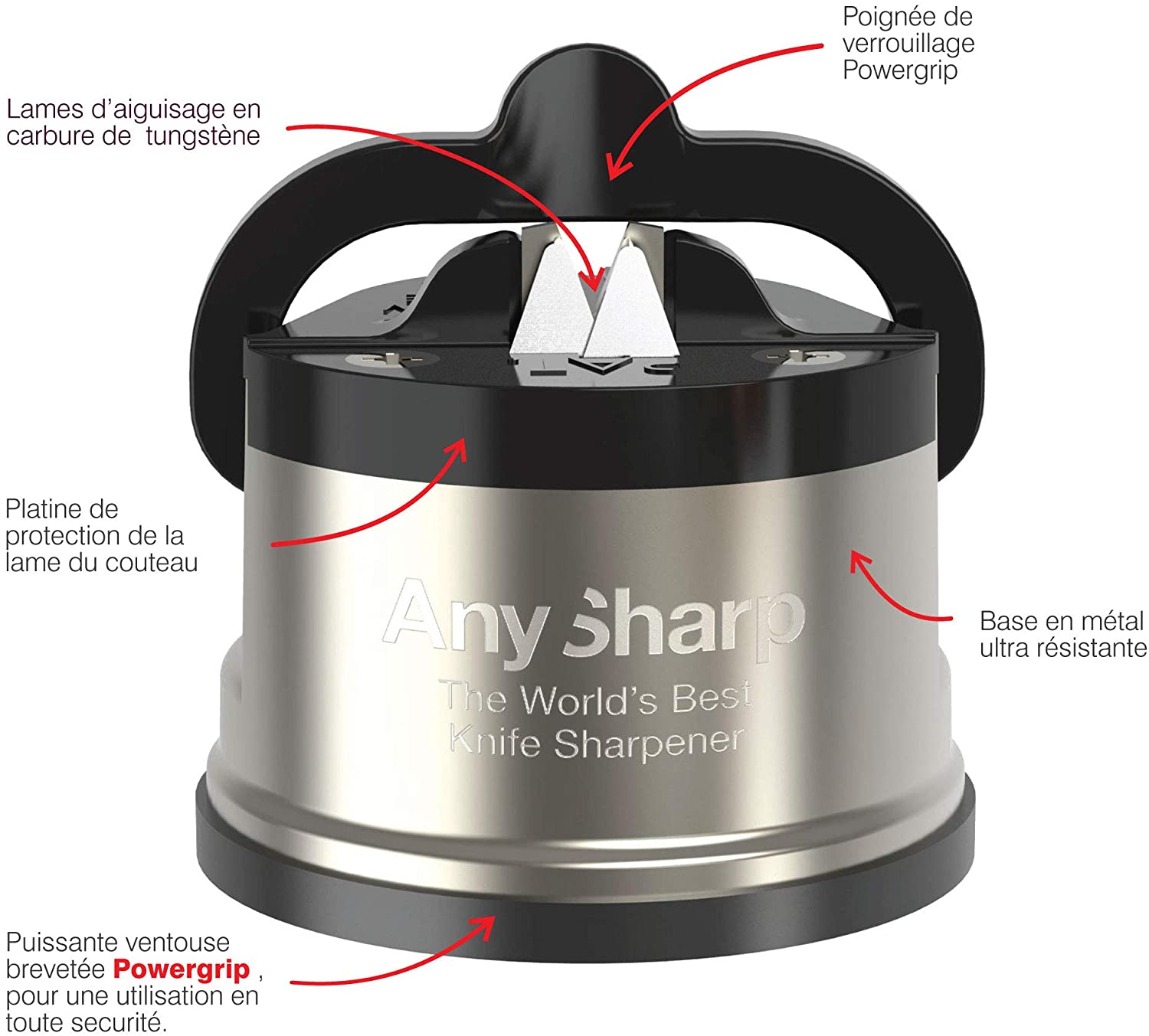 AnySharp Pro Metal World’s Best Knife Sharpener with Suction, Brushed Metal BigaMart