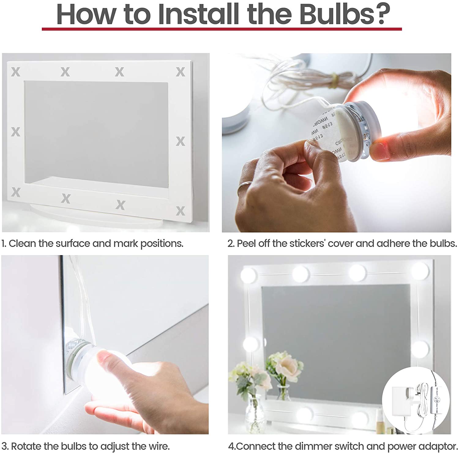 Vanity Lights for DIY Hollywood Mirror Makeup Lights for Dressing Table LED Strip Lights Kit with Touch Sensor Dimmer Switch and Power Adaptor - Image 3