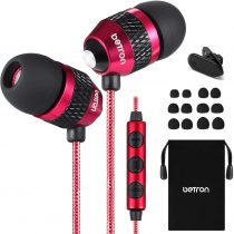 Betron B25 Earphones with Microphone, In Ear Headphones Earphones with Mic and Volume Control, Wired 3.5 mm Headphone, Noise Isolating, Red