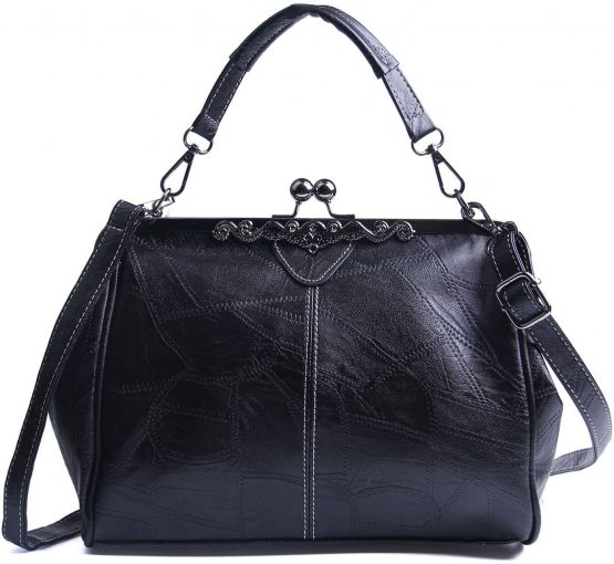 LUI SUI Women Retro Handbag, PU Leather Purse Vintage Top Handle Bag Kiss Lock Crossbody Shoulder Bag for Ladies