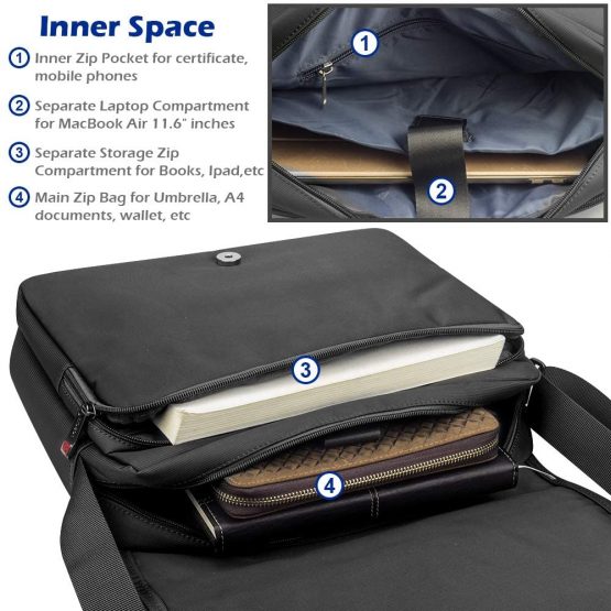 SPAHER Mens Shoulder Bag Laptop Briefcase Ipad Work Messenger Business Office Crossbody Bag Waterproof Travel Gift for Notebook MacBook Air 14" Black - Image 3
