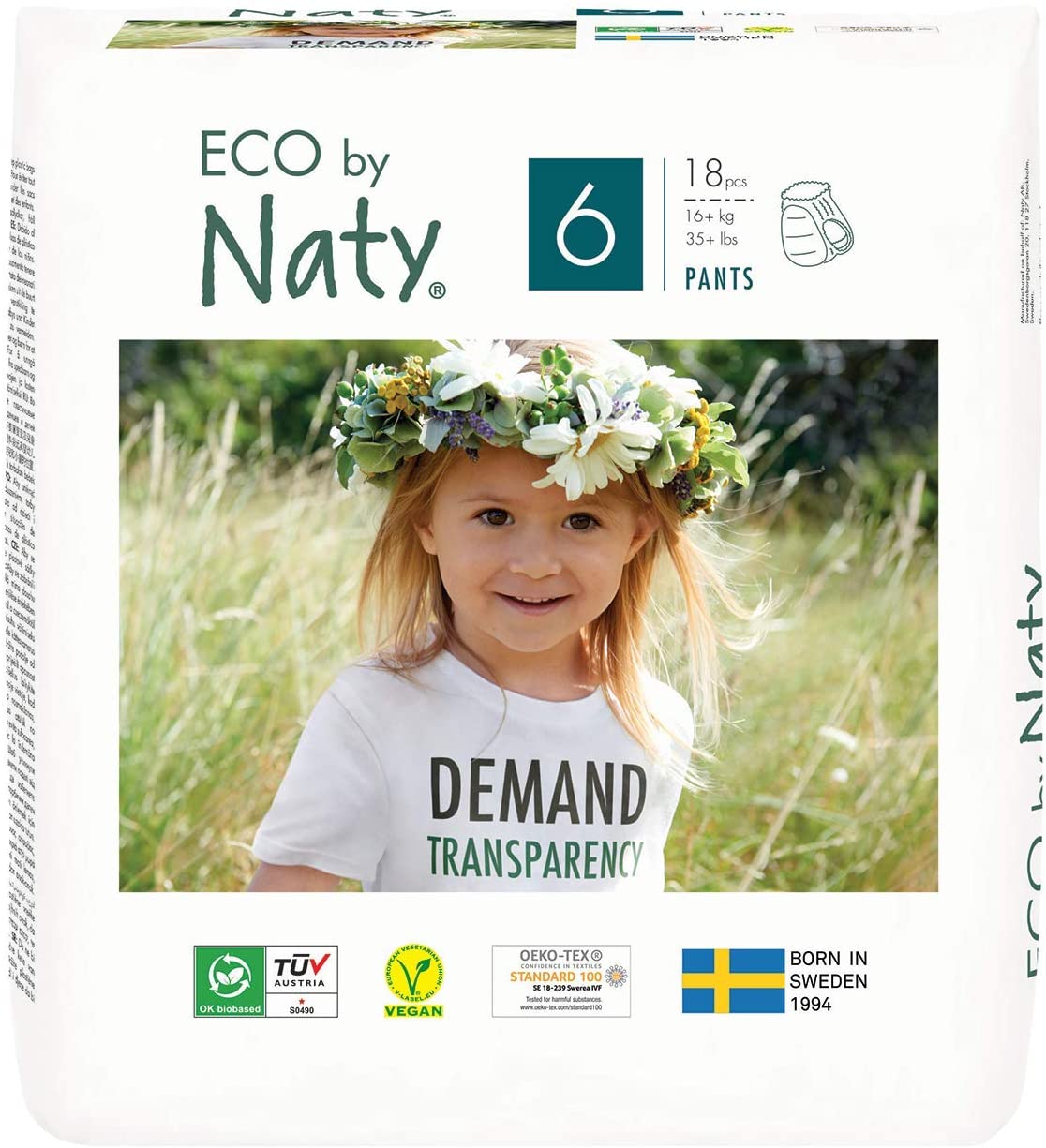Naty FreeMovers Nappy Pants, White, Size 6 (18 count)