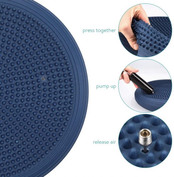 Navaris Air Stability Wobble Cushion - Air Inflated Exercise Fitness Balance Disc Wiggle Seat for Home, Office, Classroom - Includes Hand Pump - Image 4