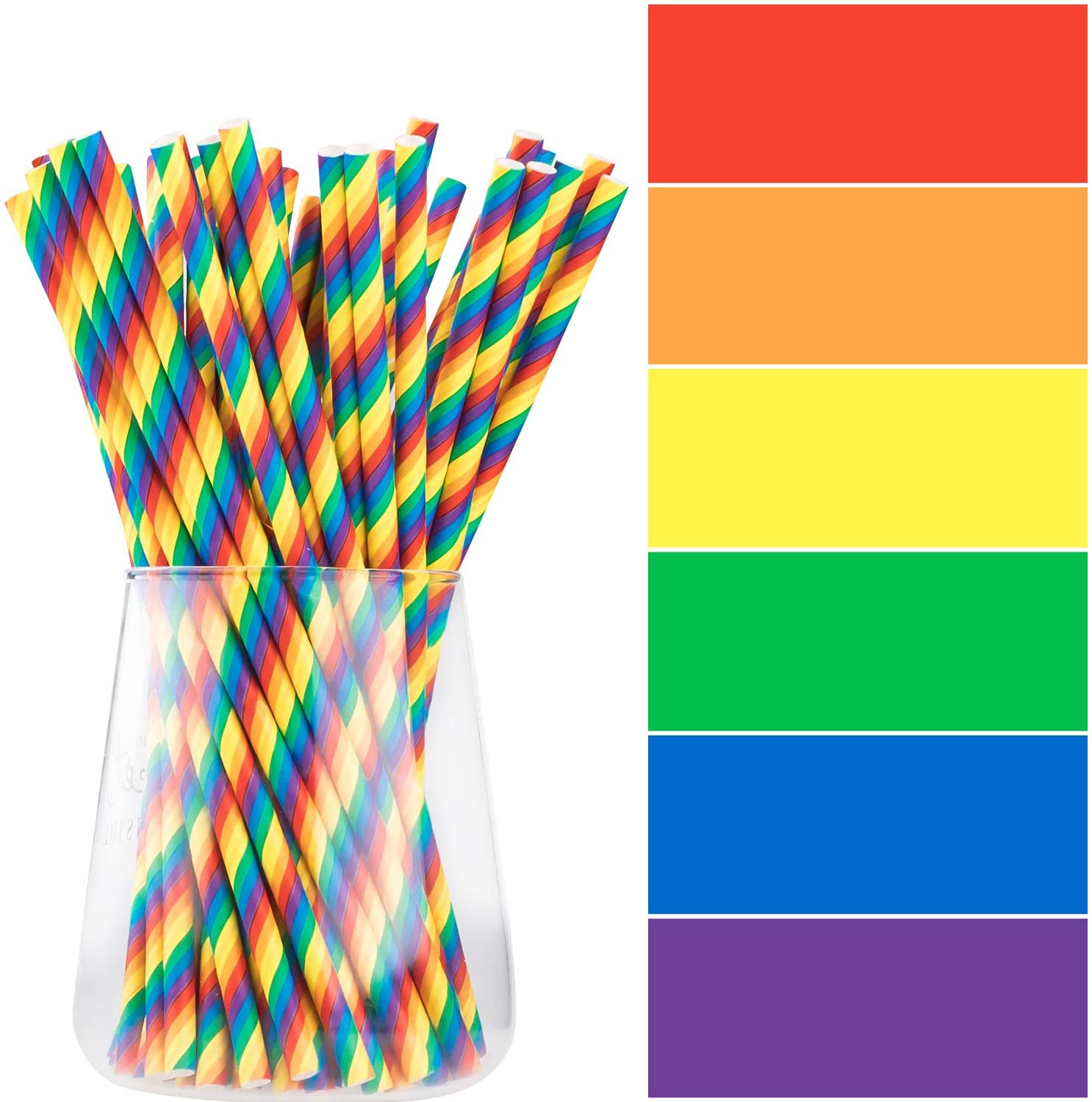 Whaline 100PCS Rainbow Paper Straws, Biodegradable Colorful Paper Drinking Straws for Juices Shakes, Smoothies - Image 3