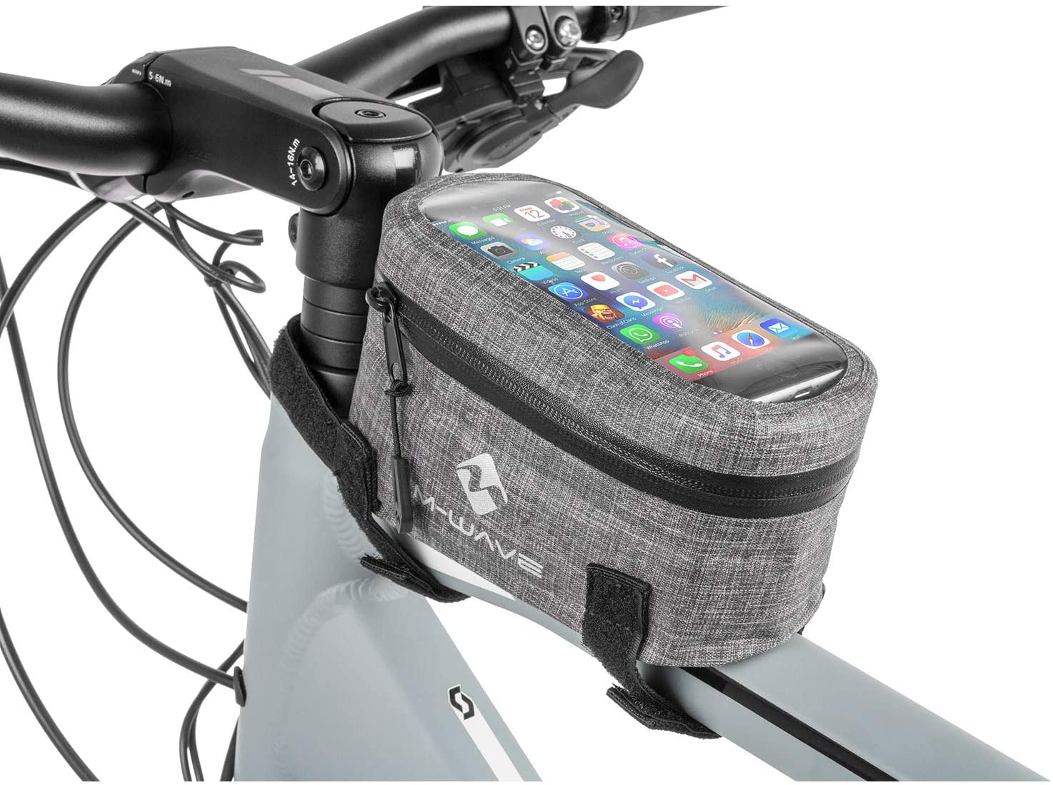 M-Wave Bicycle top tube bag suburban, Grey, approx. 18.5x9.5x8.5 cm - Image 2