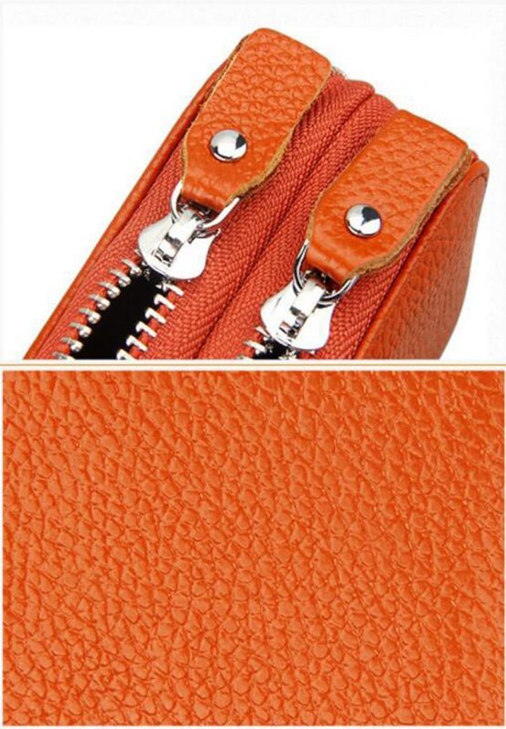 AprinCtempsD RFID Blocking Genuine Leather Wallet Women Credit Card Holder Lady Coin Purse Double Zipper Wallet (Red) - Image 3