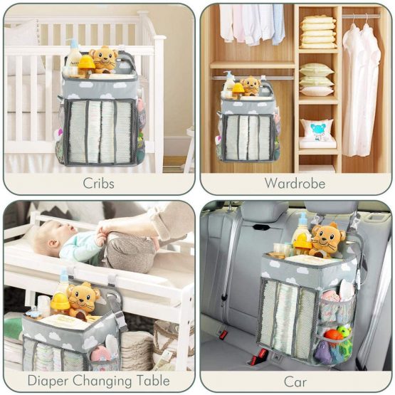 auvstar Hanging Crib Nappy Organizer,Storage Diaper Stacker,Large Capacity Baby Diaper Organiser Bag,Crib Nursery Organisers - Keeps All Baby Essentials at Your Fingertips (A) - Image 3