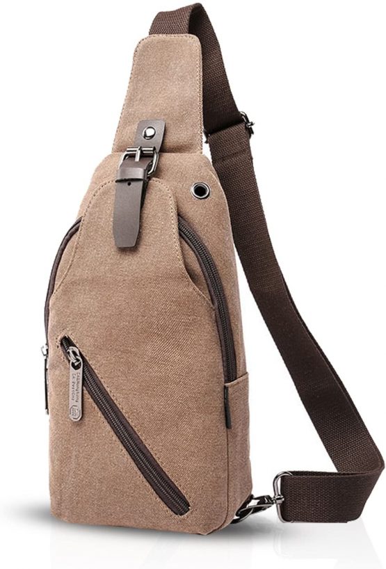 FANDARE Vintage Sling Bag Messenger Bag One Shoulder Backpack Crossbody Bag Travel Bag Women/Men Canvas Khaki