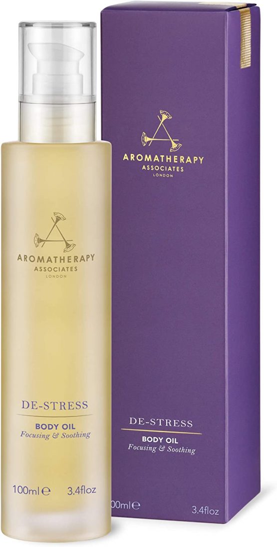 Aromatherapy Associates De-stress Body Oil, 100ml infused with therapeutic Arnica Montana Flower extract, Rosemary and the exceptional benefits of Ginger.