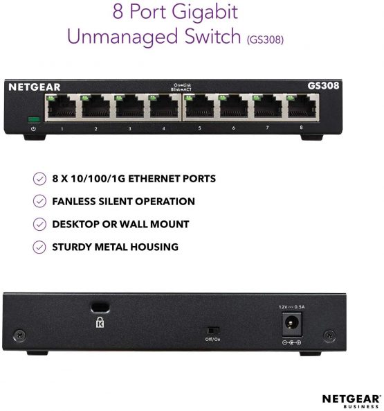 NETGEAR 8 Port Gigabit Network Switch (GS308) -Ethernet Switch, Home Network Hub, Office Ethernet Splitter, Plug-and-Play, Silent Operation, Desktop or Wall Mount - Image 2