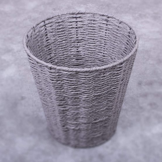 woodluv Round Waste Paper Basket Bin - Rubbish Bin for Bedroom, Bathroom, Offices or Home - Grey - Image 2