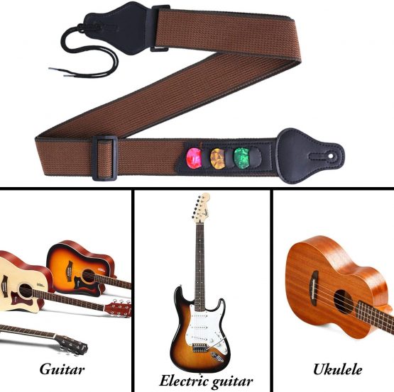 Guitar Strap,Bass Strap Cotton Leather 5cm Width and Adjustable Length from 95cm to 158cm Belt with Pick Holders for Guitar Folk Acoustic Guitar Electric Guitar Bass Guitar - Image 2