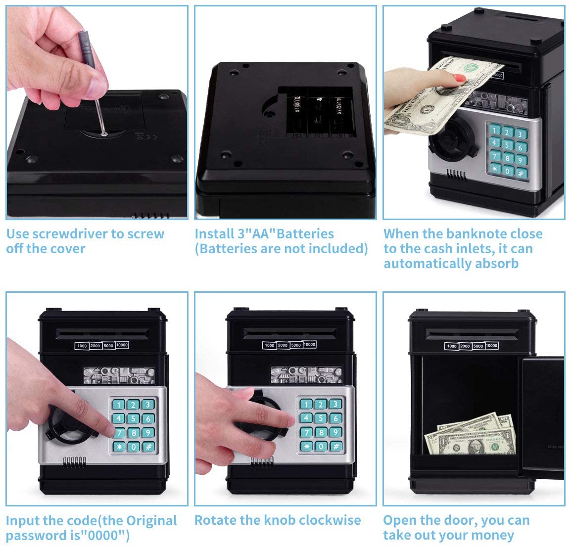 Highttoy Money Box for Kids Ages 312,Electronic ATM Money Safe for