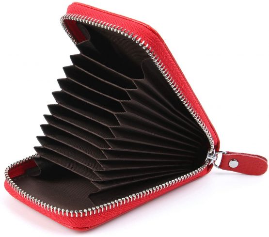 Credit Card Holders Women Ladies Leather Credit Card Wallets for Women Credit Card Holder Women RFID Protector (Red)