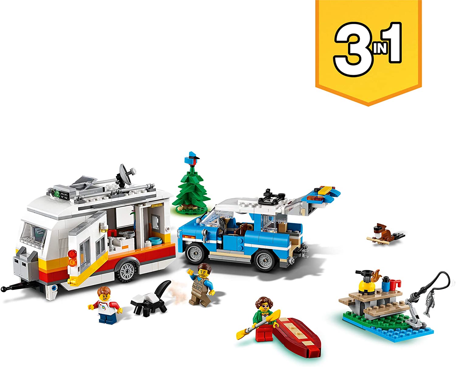 LEGO 31108 Creator 3in1 Caravan Family Holiday Toy with Car, Camperva, Lighthouse, Summer Construction Toy - Image 2